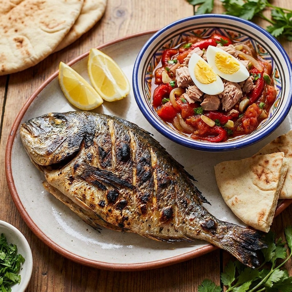 Poisson grillé et mechouia